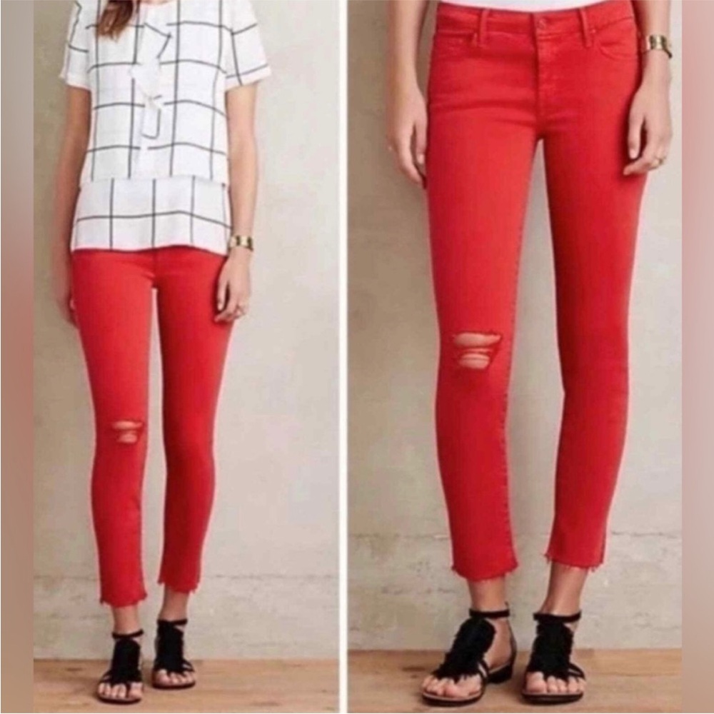 MOTHER Size 28 Red Looker Ankle Fray Skinny Jeans